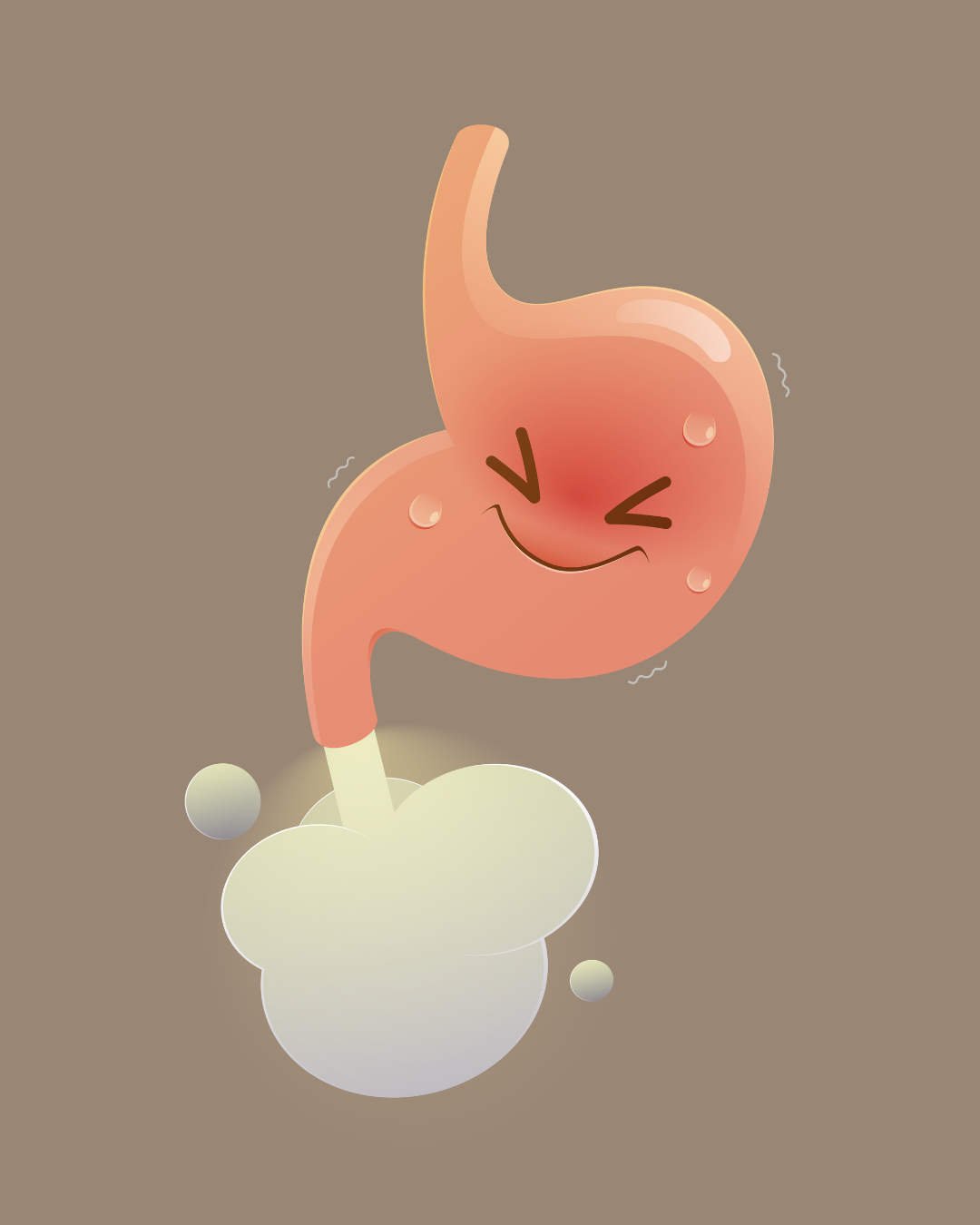 Po jídle můžete pociťovat nadýmání nebo říhání